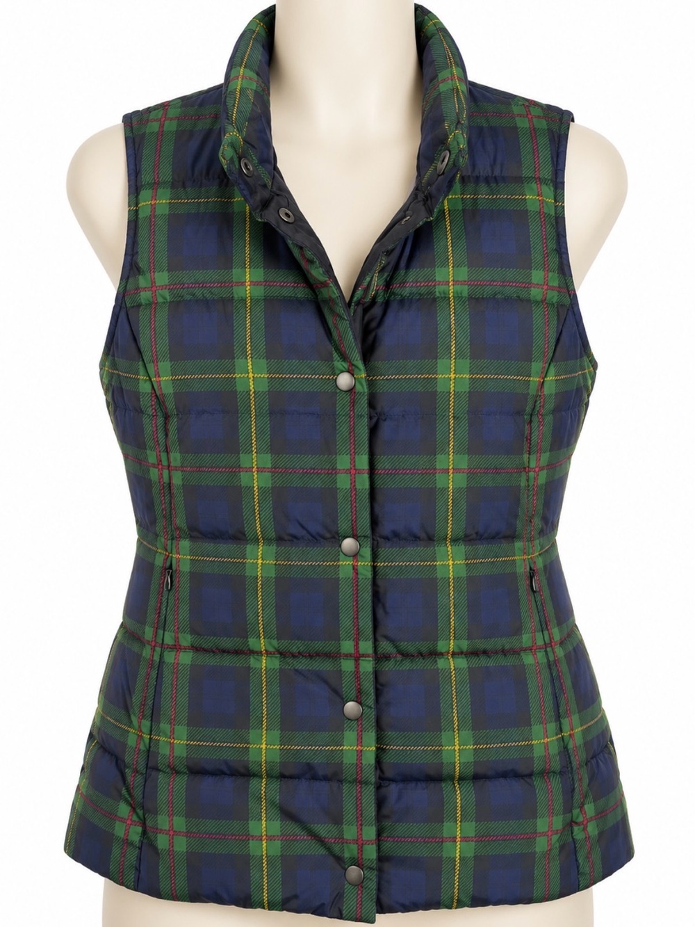 J. Jill Navy and Green Quilted Plaid Vest